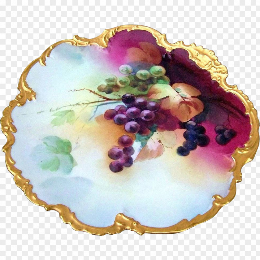 Hand Painted Grapes Tableware Platter Plate Porcelain Purple PNG