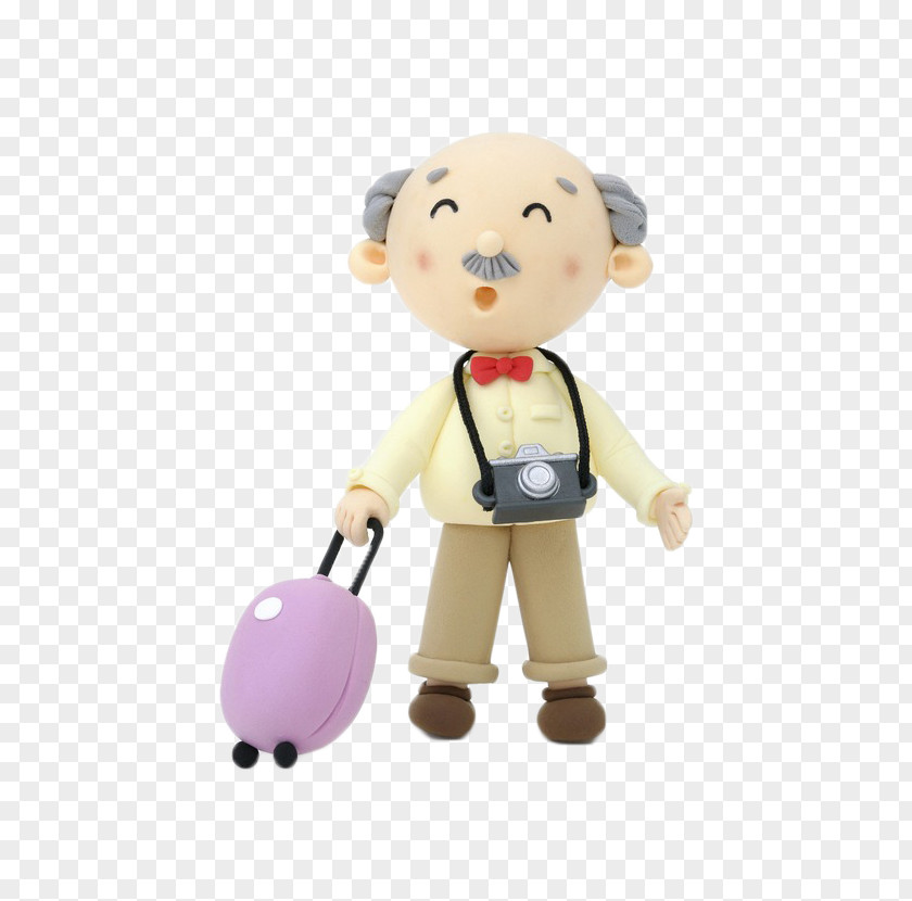 Three-dimensional Cartoon Old Man Dragging A Suitcase Jinan University Age Child PNG