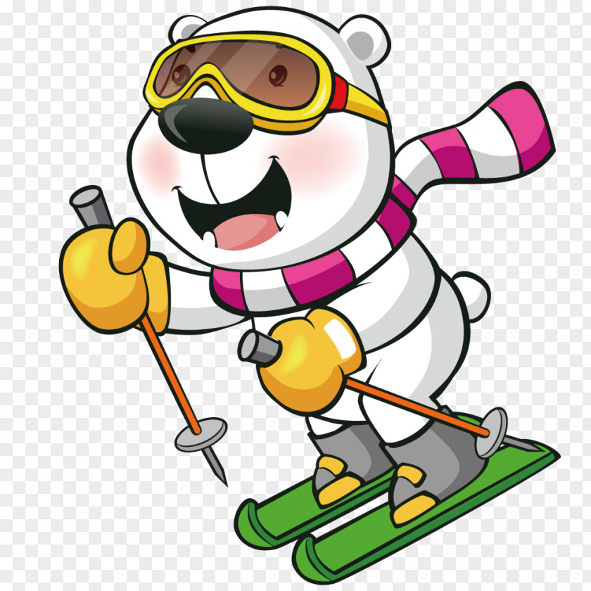 Cartoon Skiing Polar Bear Penguin Brown PNG