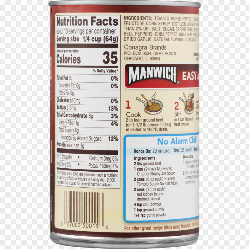 Sloppy Joe Manwich Ingredient Sauce Nutrition Facts Label PNG