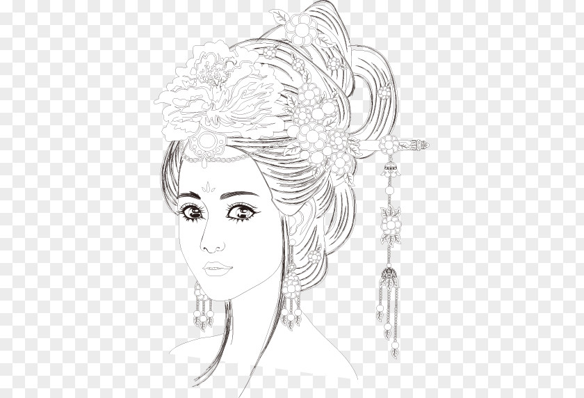 Beauty Line Drawing Sketch PNG