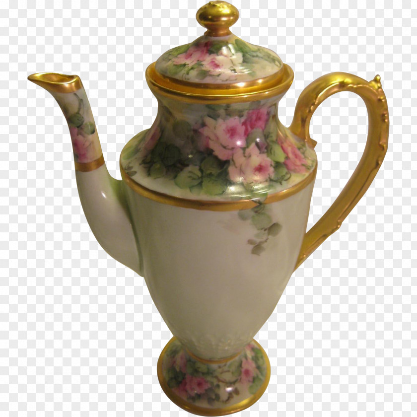 Hand Painted Limoges Teapot Porcelain Tableware PNG