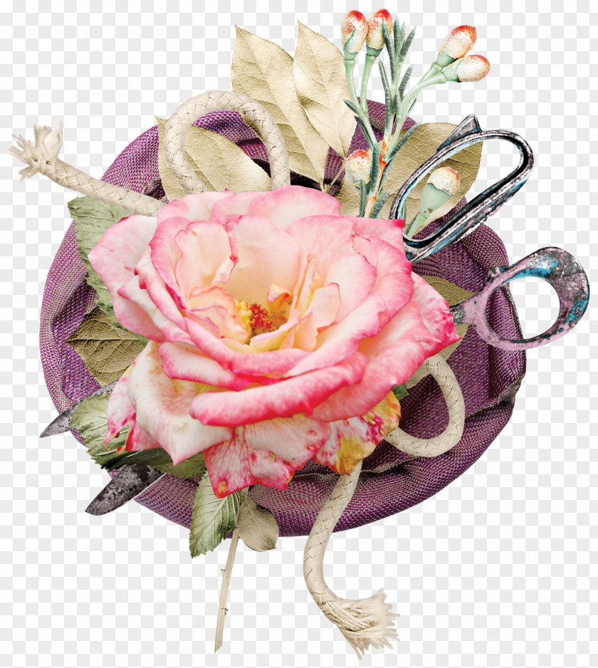 Beautiful Mosaic Brick Scissors Garden Roses Centifolia Flower Pink PNG