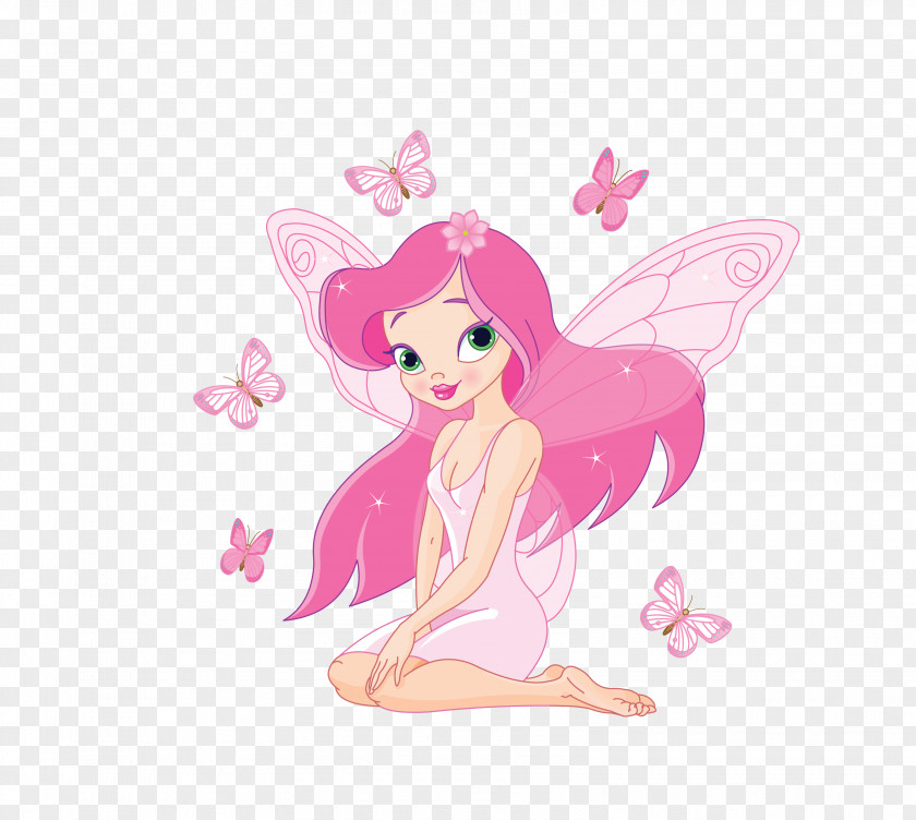 Vector Pink Dream Butterfly Around The Flower Fairy Tooth Cartoon Clip Art PNG