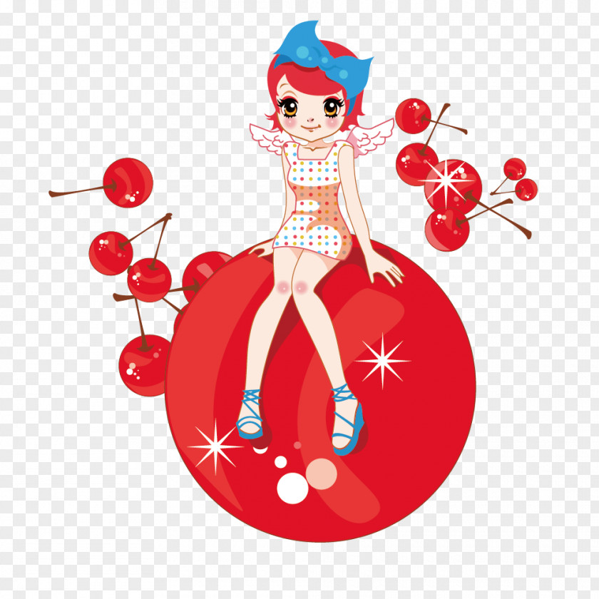 Cartoon Anime Illustration PNG Illustration, Red cherry and wizard girl clipart PNG
