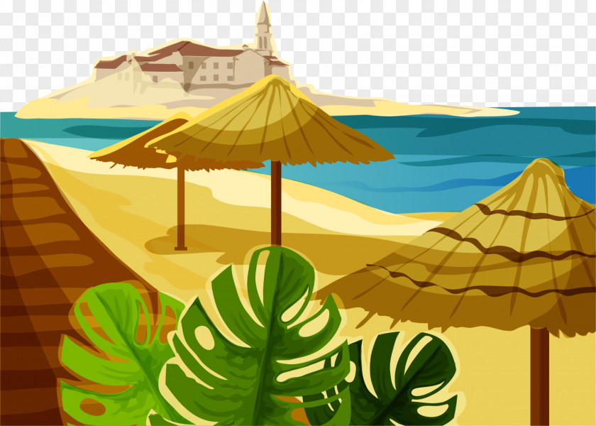 Vector Hand-painted Beach Illustration PNG