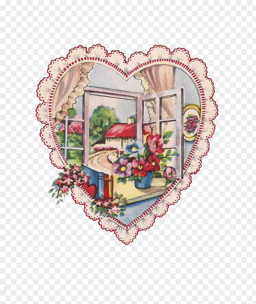 Vintage Card Heart Flower Floral Design Valentine's Day PNG