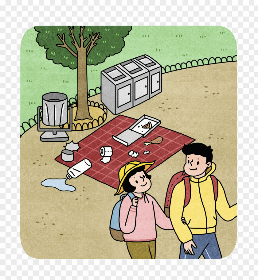 Garbage In The Field Waste Container Cartoon Material Illustration PNG
