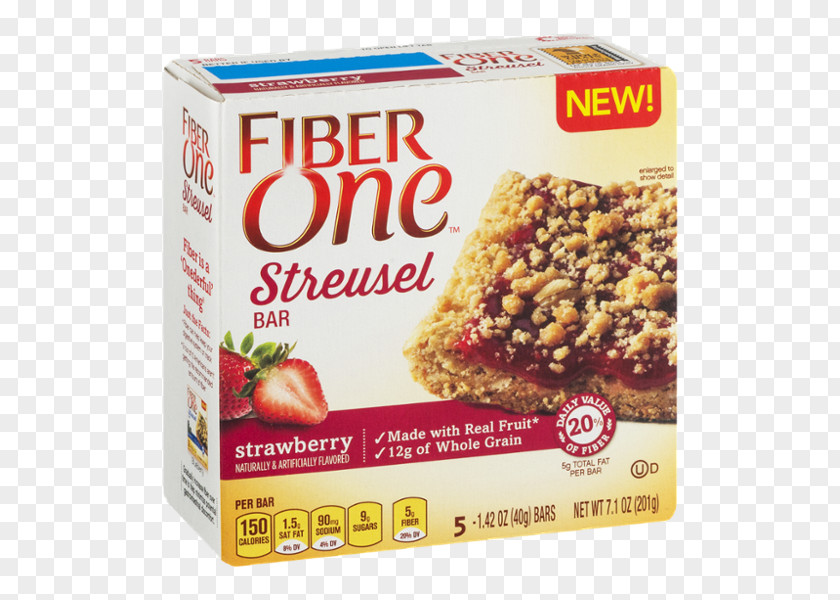 Fiber One Bars Snacks Streusel Bars, Blueberry, 5 Count, 7.1 Ounce Breakfast Cereal Dietary Nutrition Facts Label PNG