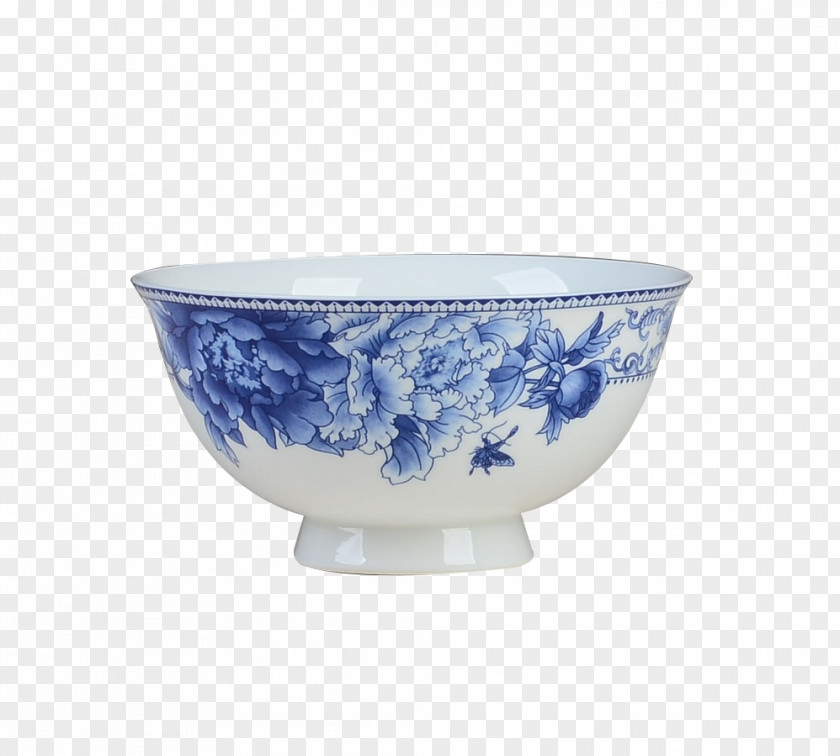 Peony Blue And White Porcelain Bowl China Ceramic Tableware PNG
