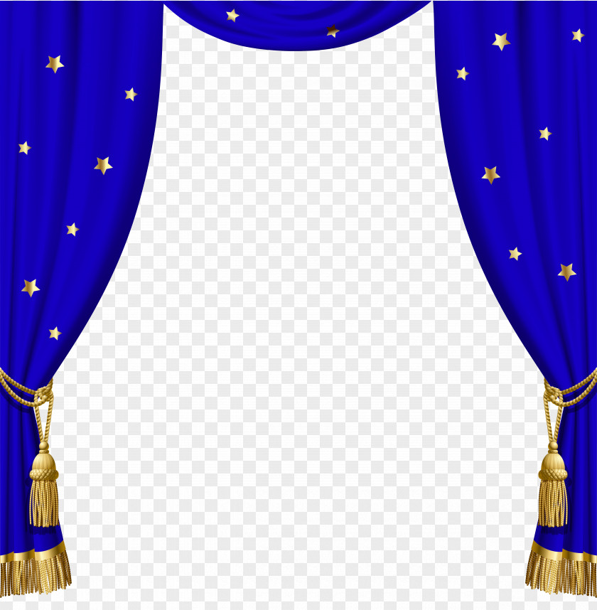 Transparent Blue Curtains With Gold Tassels And Stars Window Blind Curtain PNG