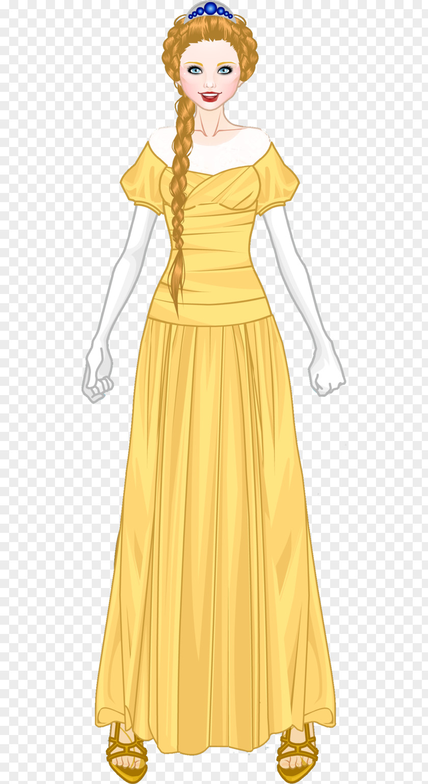 Yellow Dress Gown Cartoon Character Fiction PNG
