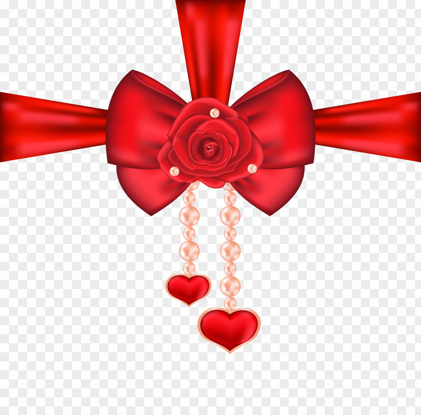 Red Decorative Bow With Rose And Hearts PNG Clipart Picture Heart Valentine's Day Clip Art PNG