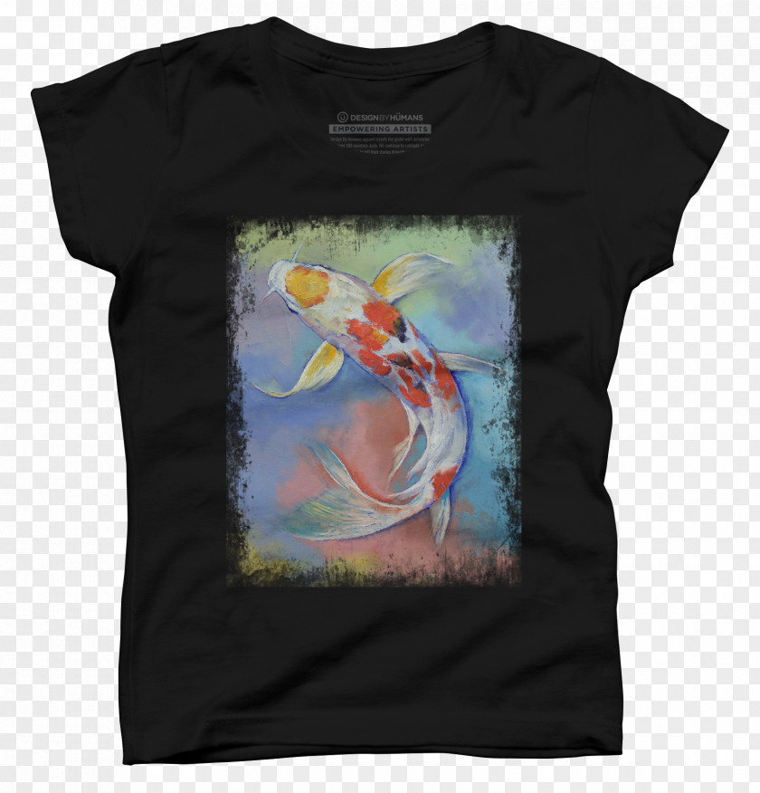 Koi Fish Chasing Butterfly T-shirt Painting Canvas PNG