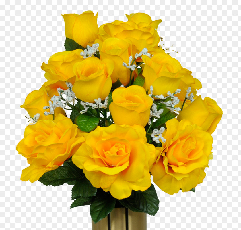 Yellow Rose Flower Heart Vase PNG