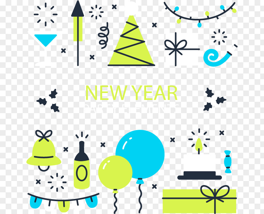 Blue-green New Year Party Elements Euclidean Vector PNG