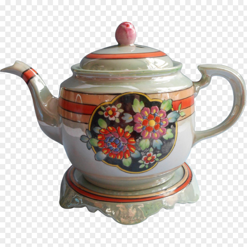 Hand Painted Teapot Kettle Lid Porcelain Pottery PNG