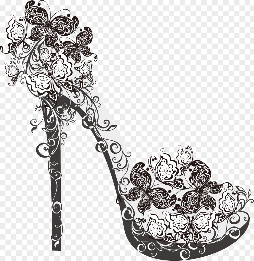 Butterfly Flowers High-heeled Shoe Royalty-free PNG