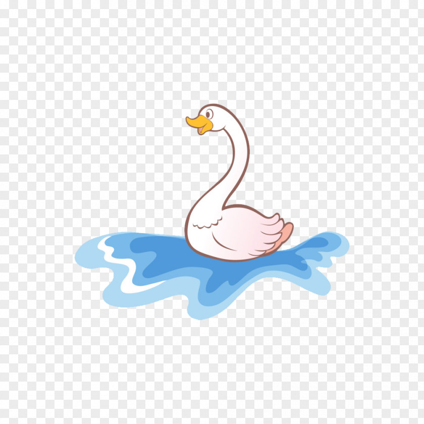 Cartoon Big White Goose Playing In The Water Duck Domestic Cygnini PNG