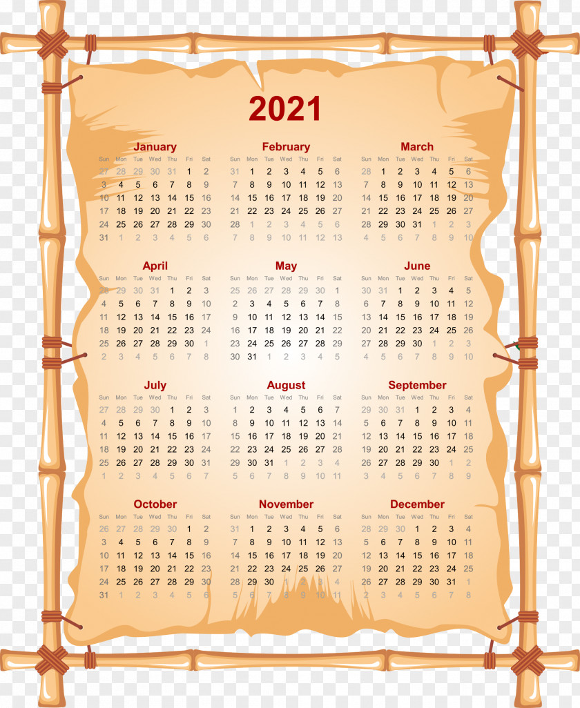 2021 Printable Calendar. PNG