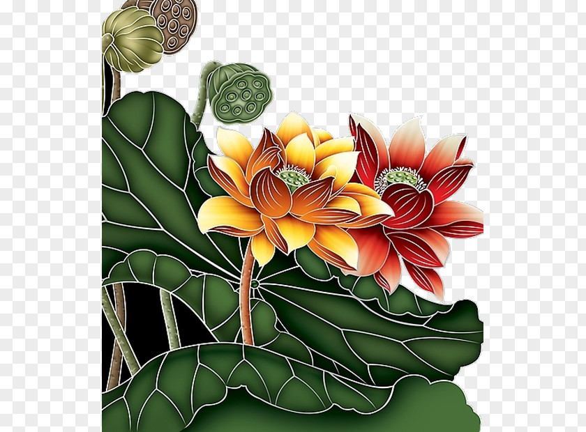 Creative Hand-painted Lotus Nelumbo Nucifera Art Painting Drawing PNG