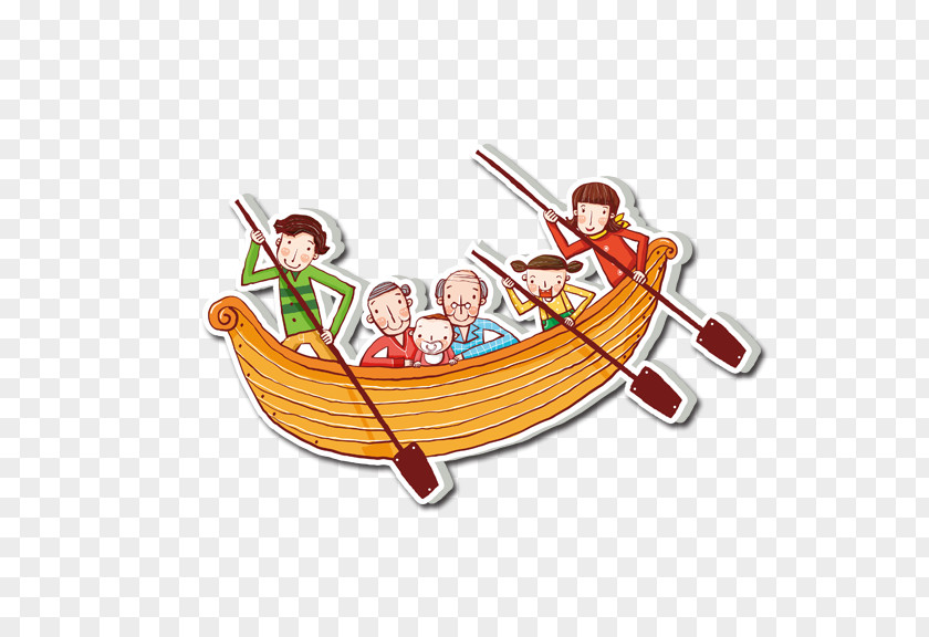 Cartoon Family Rowing Illustration PNG
