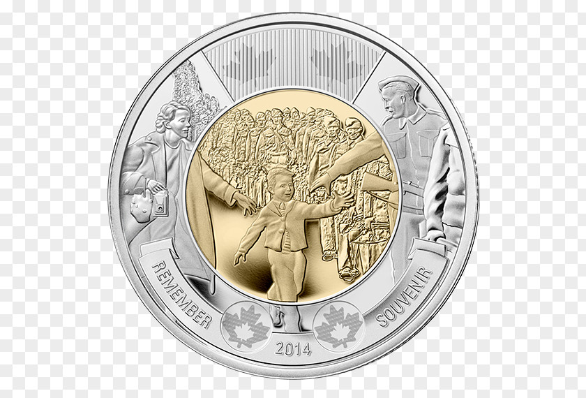 Uncirculated Coin Wait For Me, Daddy Canada Second World War Toonie PNG
