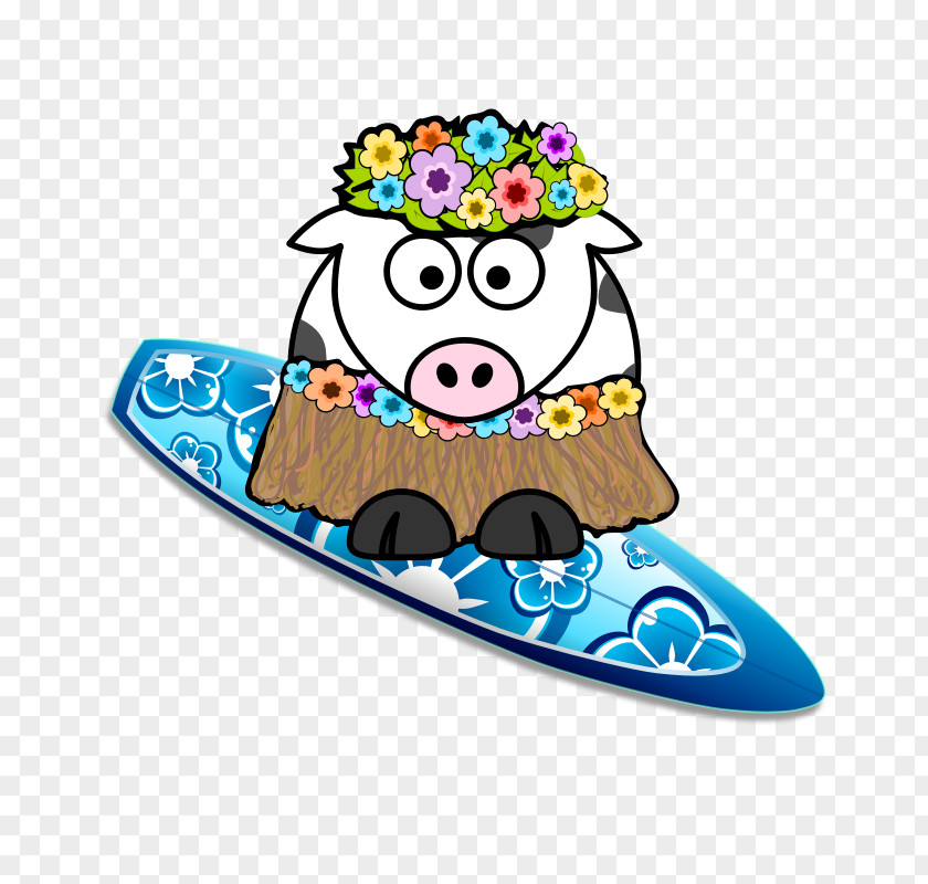 Cow Cartoon Pic Surfing Sticker Clip Art PNG