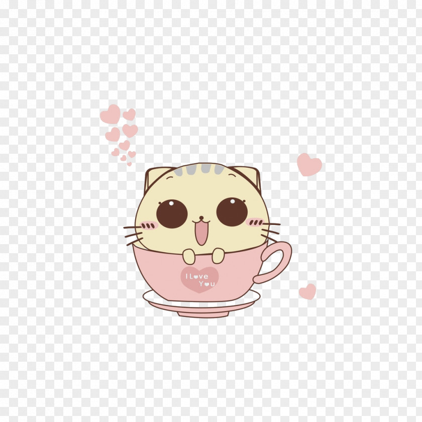 Cartoon Cat Cup Cuteness Kitten Illustration PNG