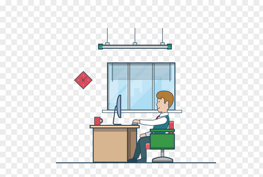 Man Sitting In Front Of Computer Office Desktop PNG