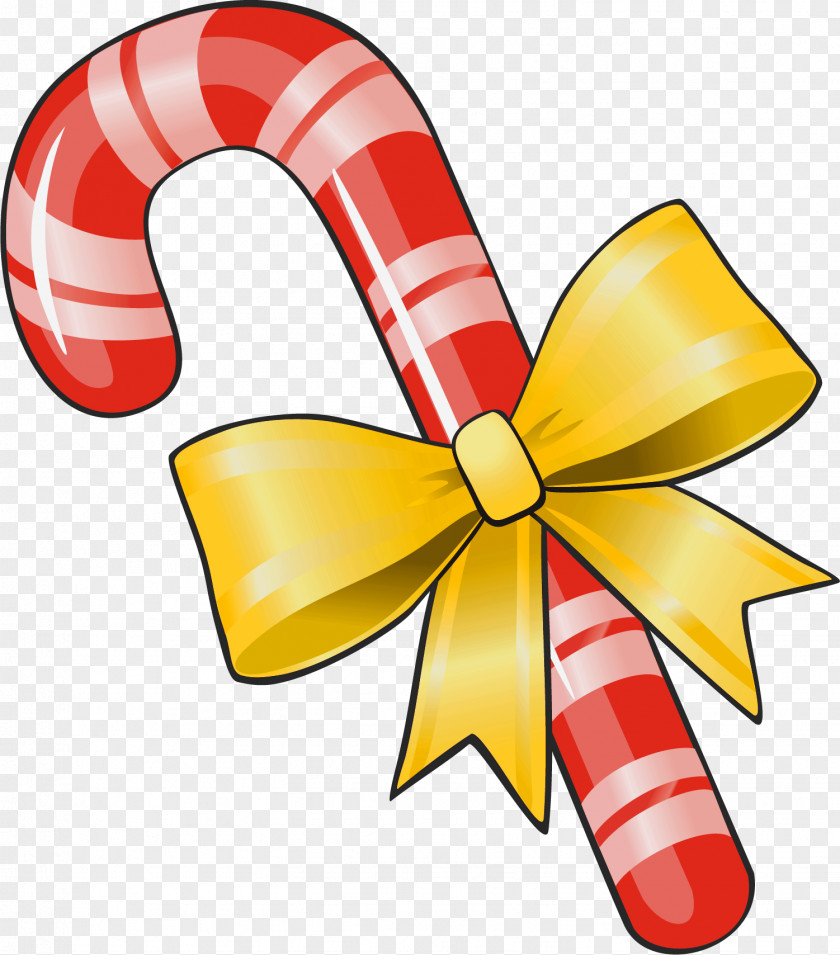 Transparent Christmas Candy Cane With Yellow Bow Clipart Lollipop Clip Art PNG