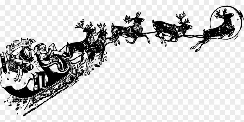 Santa Rides On The Elk Claus Reindeer Sled Christmas Clip Art PNG