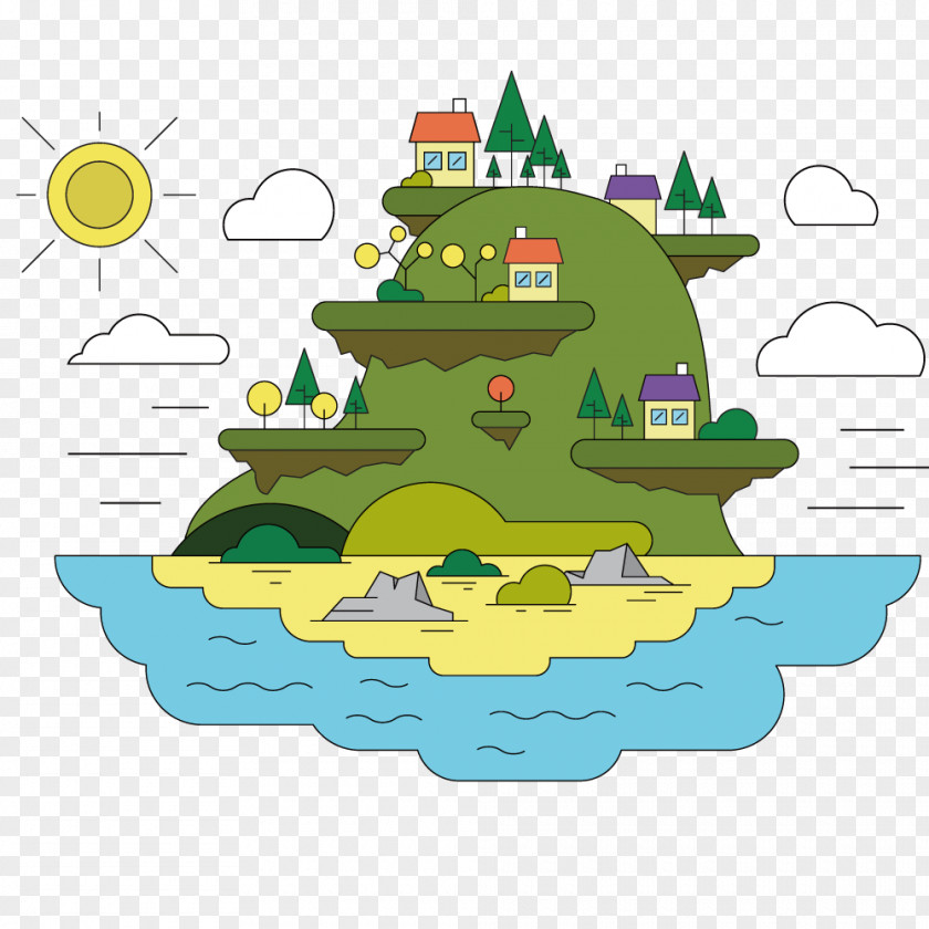 Vector Sea Island Cartoon Illustration PNG