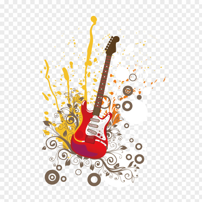 Watercolor Guitar Art Illustration PNG