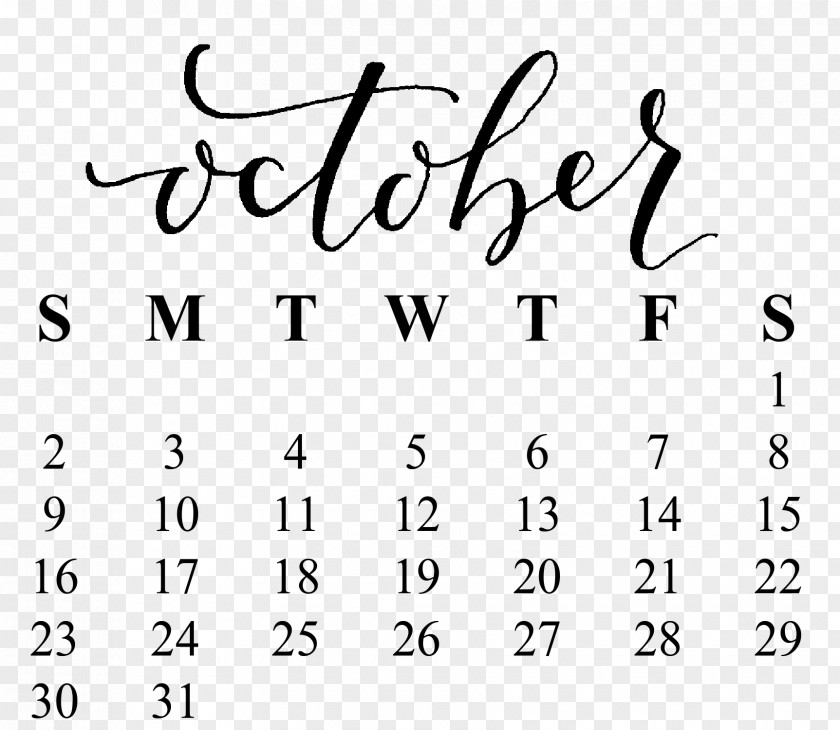 September Calendar 0 October 1 PNG