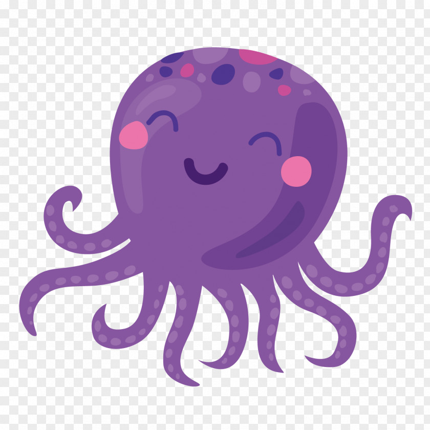 Purple Octopus Vector Cartoon Icon PNG