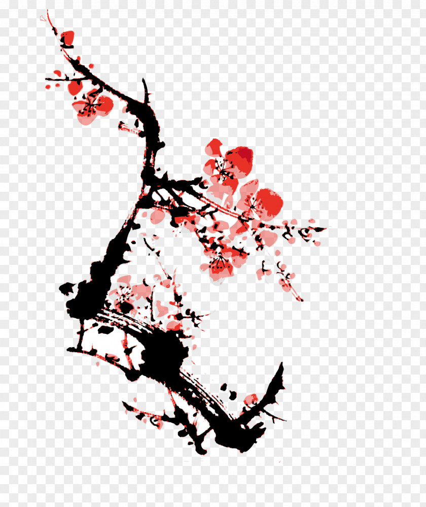 Design Ink Wash Painting Chinese Plum Blossom PNG