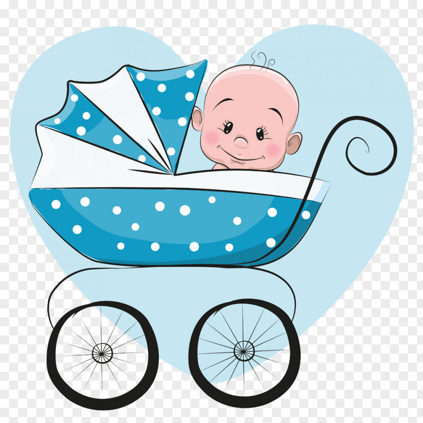 Blue Baby Stroller Sitting Cartoon Infant Illustration PNG