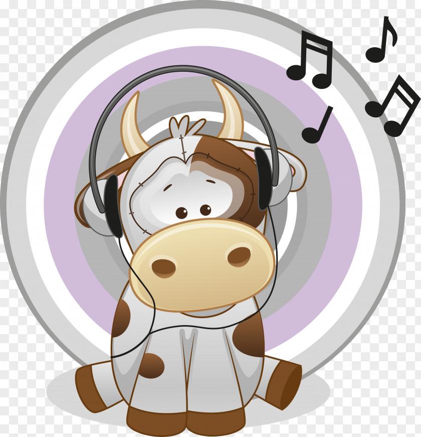 Vector Cow Wearing Headphones Cattle Illustration PNG