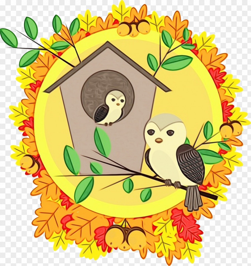 Bird Owl Yellow Cartoon Branch PNG