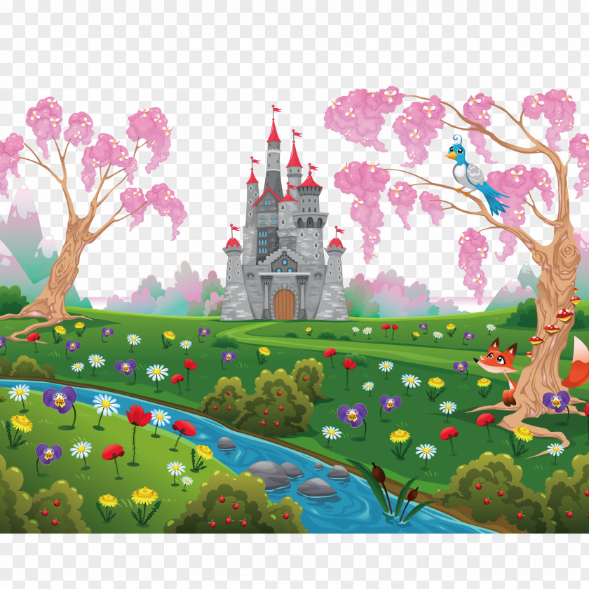 Dream Forest Castle Fairy Tale Theatrical Scenery Illustration PNG