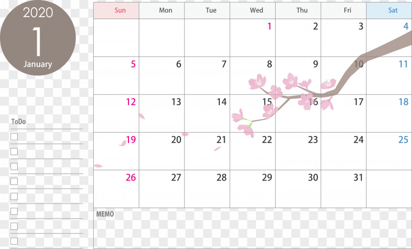 January 2020 Calendar PNG