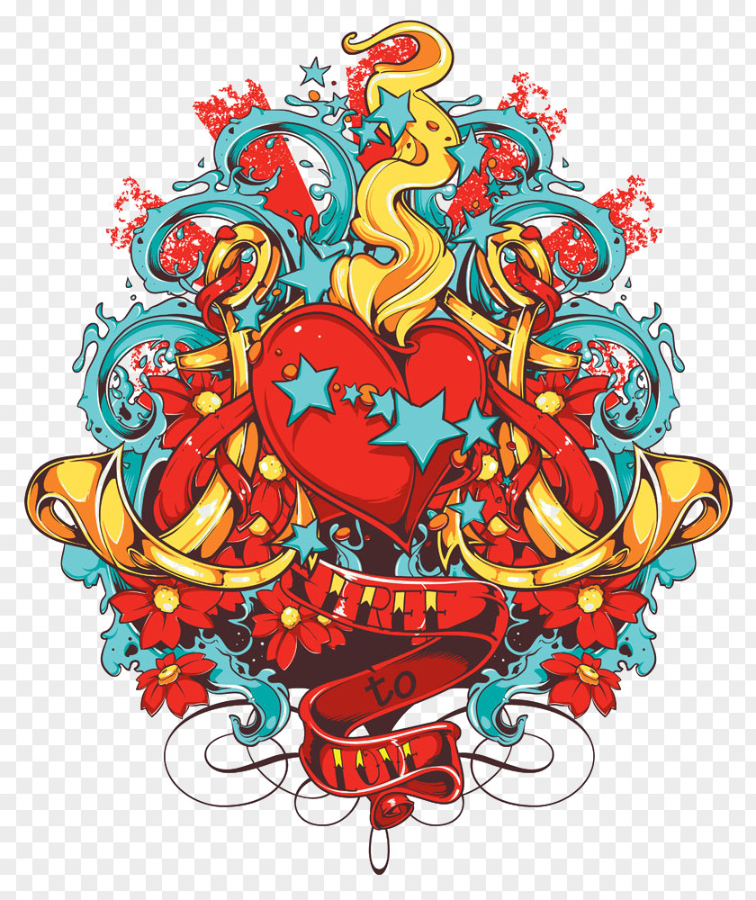 Cartoon Dagger Heart Wings Printing Illustration PNG