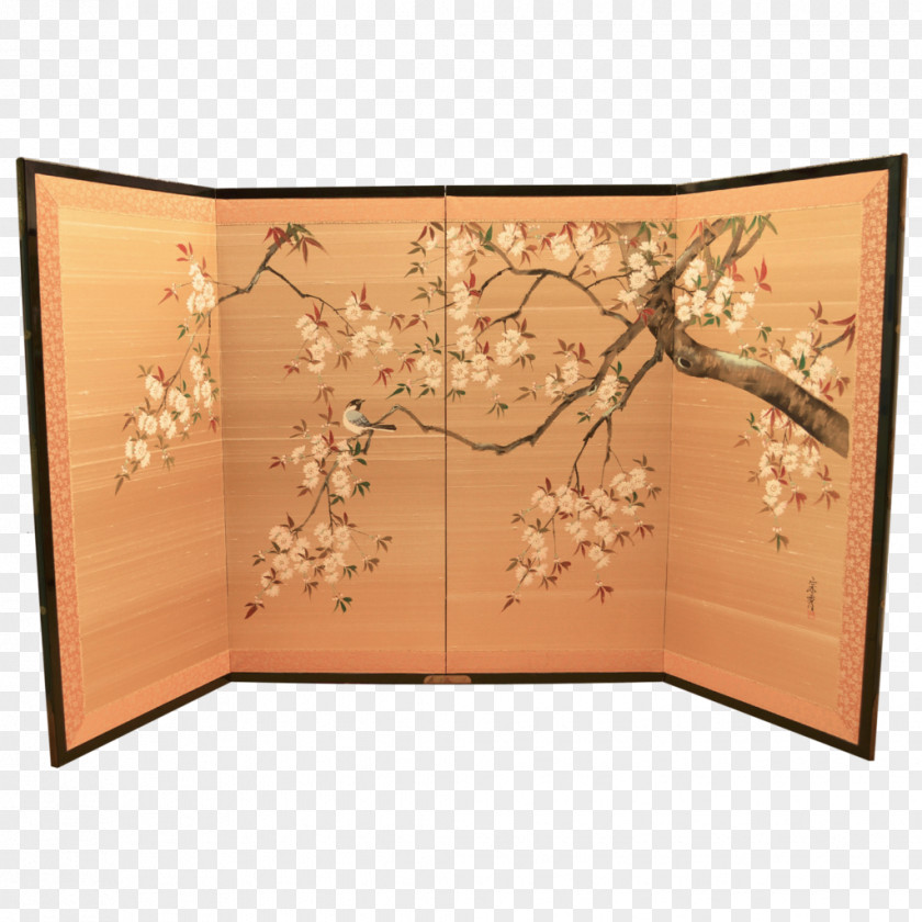 Hand Painted Classic Japan Screen Door Cherry Blossom Silk PNG