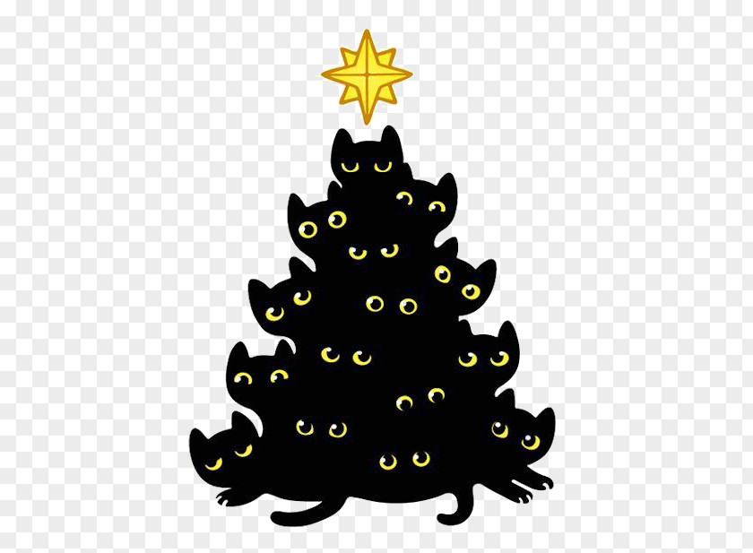 Black Cat Illustration Kitten Christmas Tree PNG