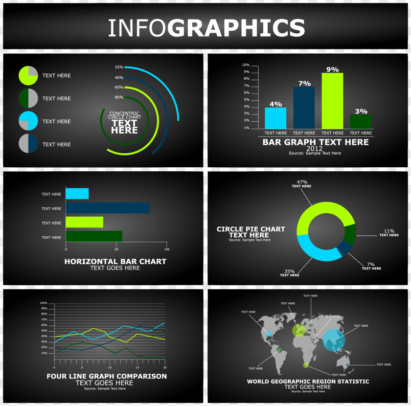 Black Cool PPT Chart Analysis Elements Line Infographic PNG