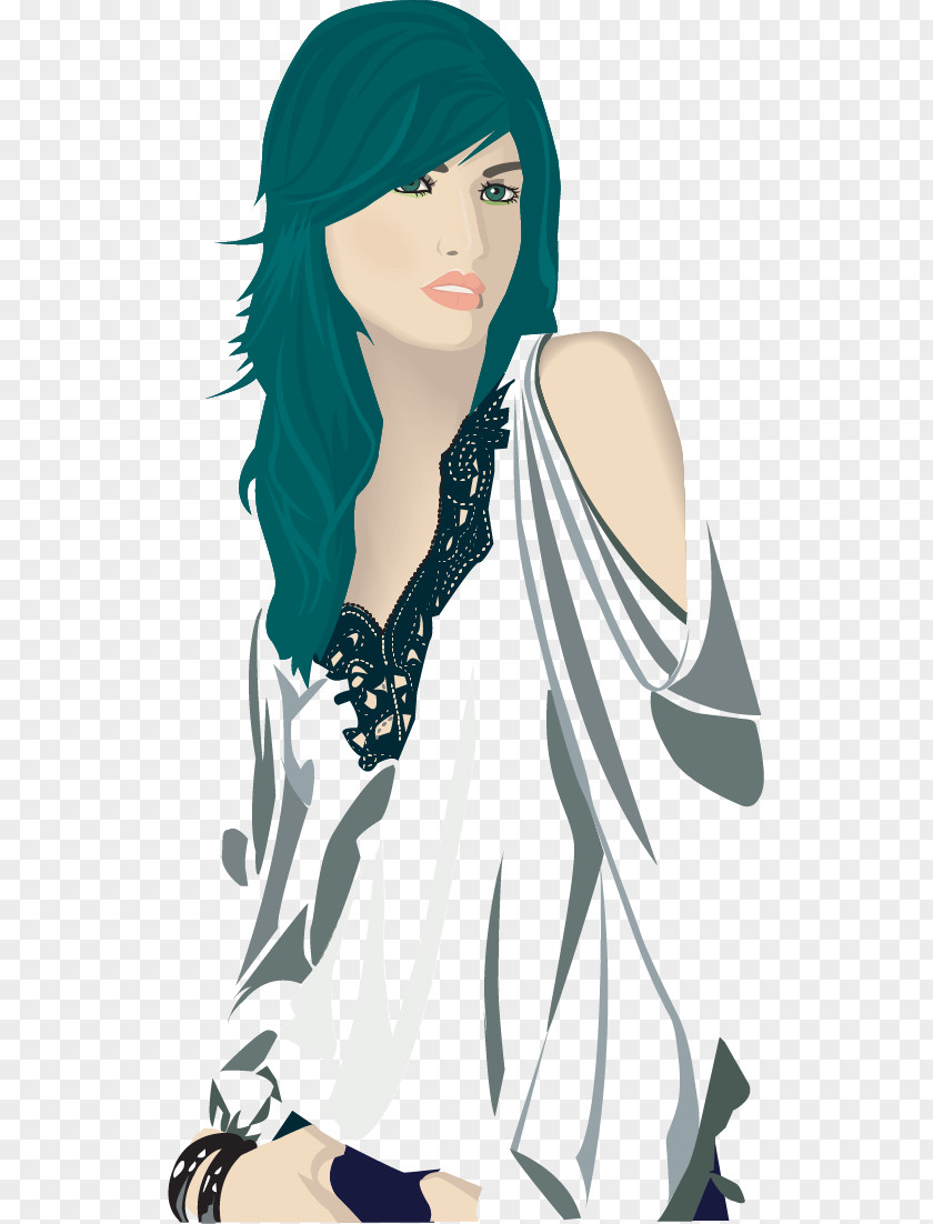 Vector Hand-painted Hair Beauty Long Bijin Illustration PNG