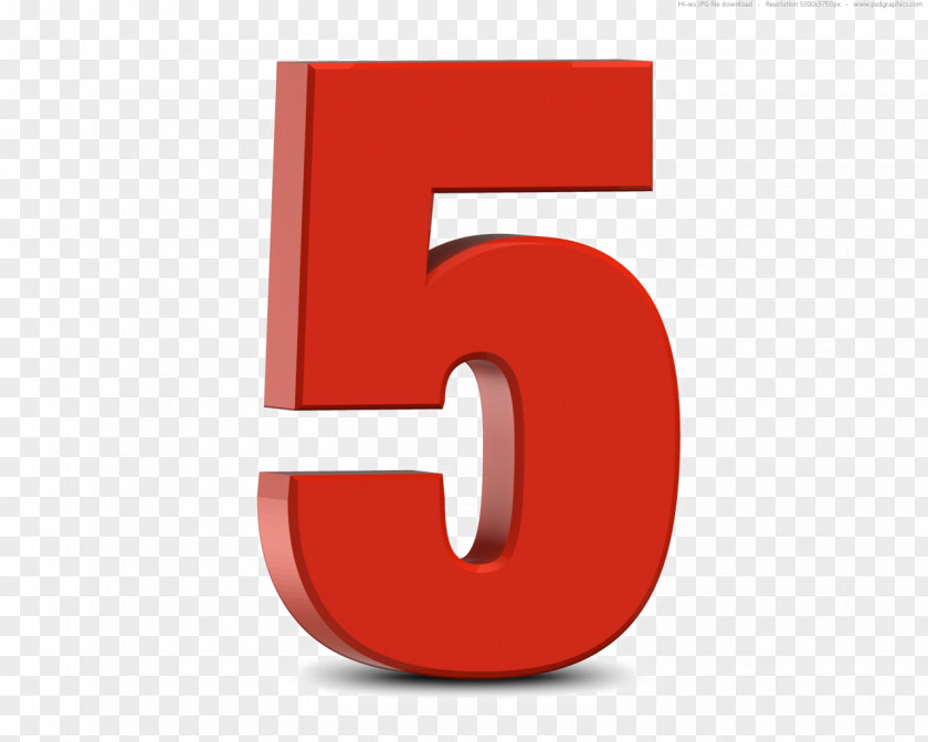 Number 5 Color Red PNG