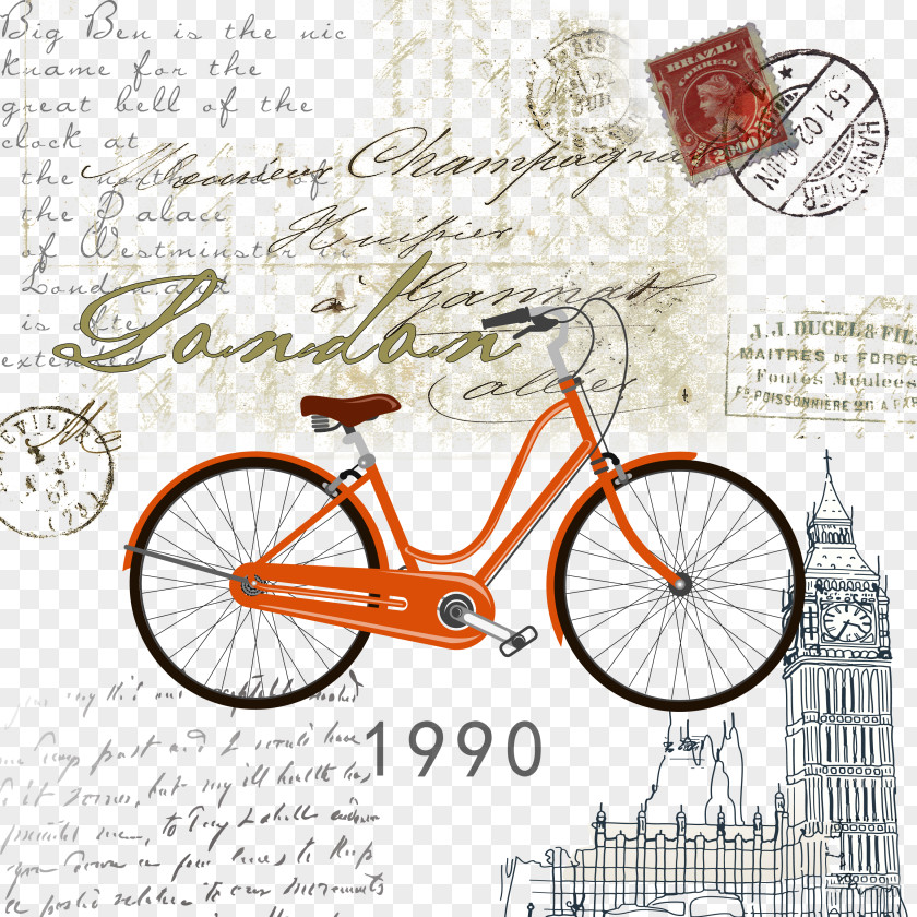 Bicycle With Postmark Stamp Image Painting Stock Photography Vintage Clothing PNG