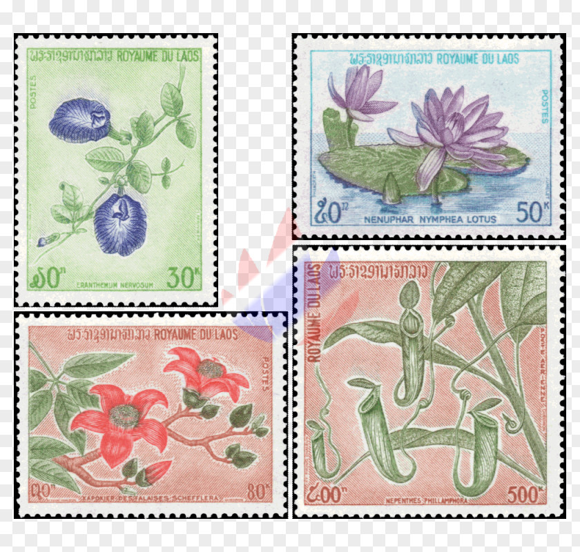 Bombax Ceiba Postage Stamps Laos Fauna Flowering Plant Mail PNG